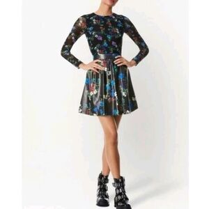 Alice + Olivia NEW Chara Vegan Leather Long Sleeve Dress Blossoms Black Size 6